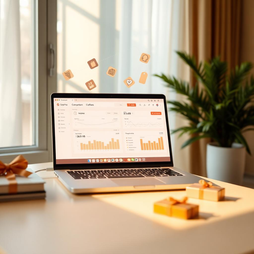 A warm workspace showing comparison tools and gift offers